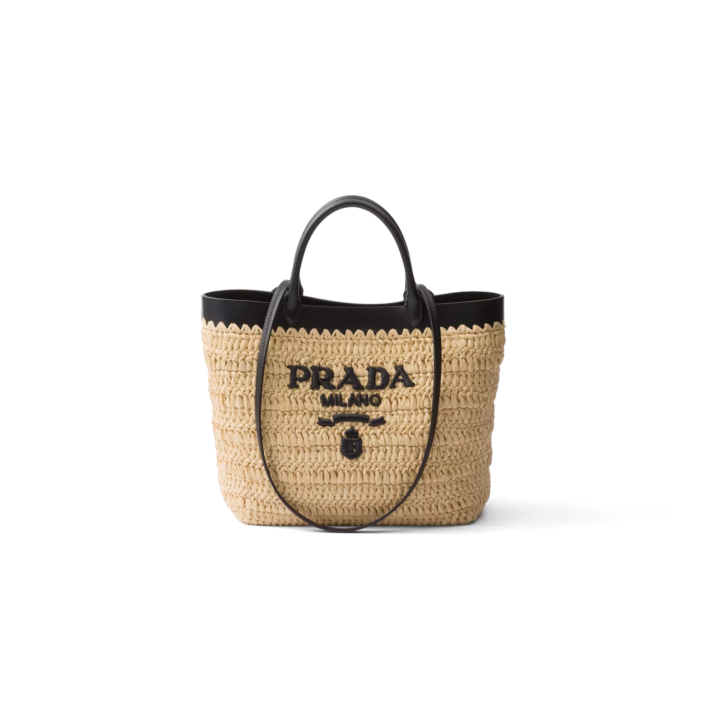 Pra*a small crochet and leather tote bag 1bg500 (26*25*14cm)
